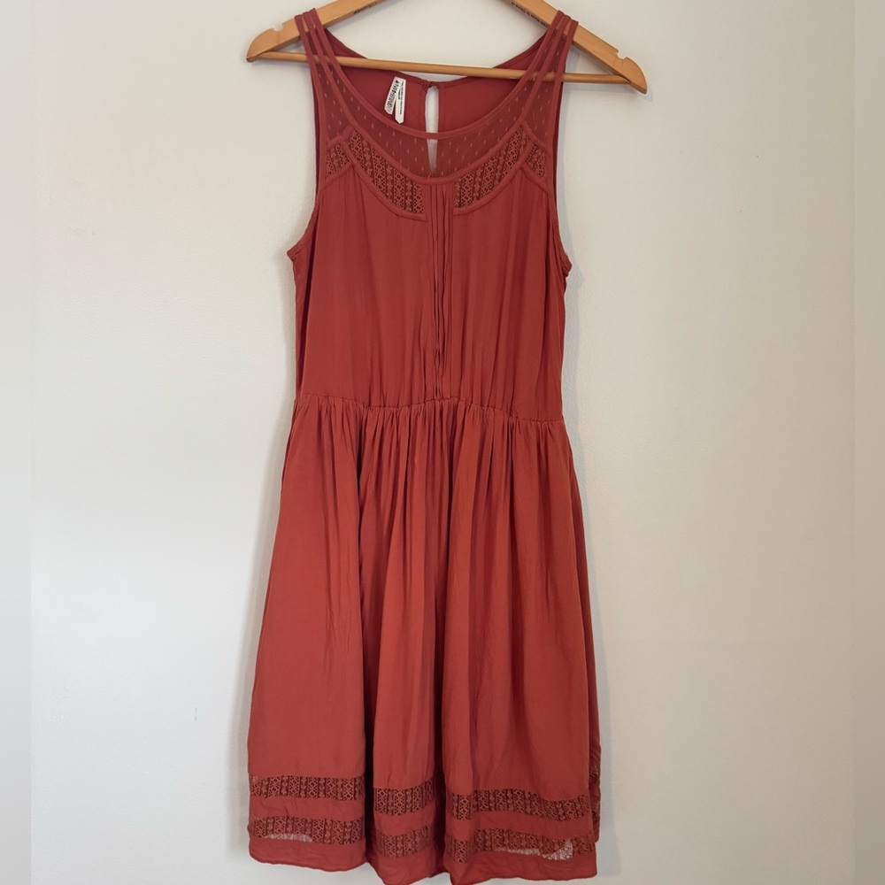 Gentle Fawn Rust Red Sleeveless Lace Detail Mini Dress
